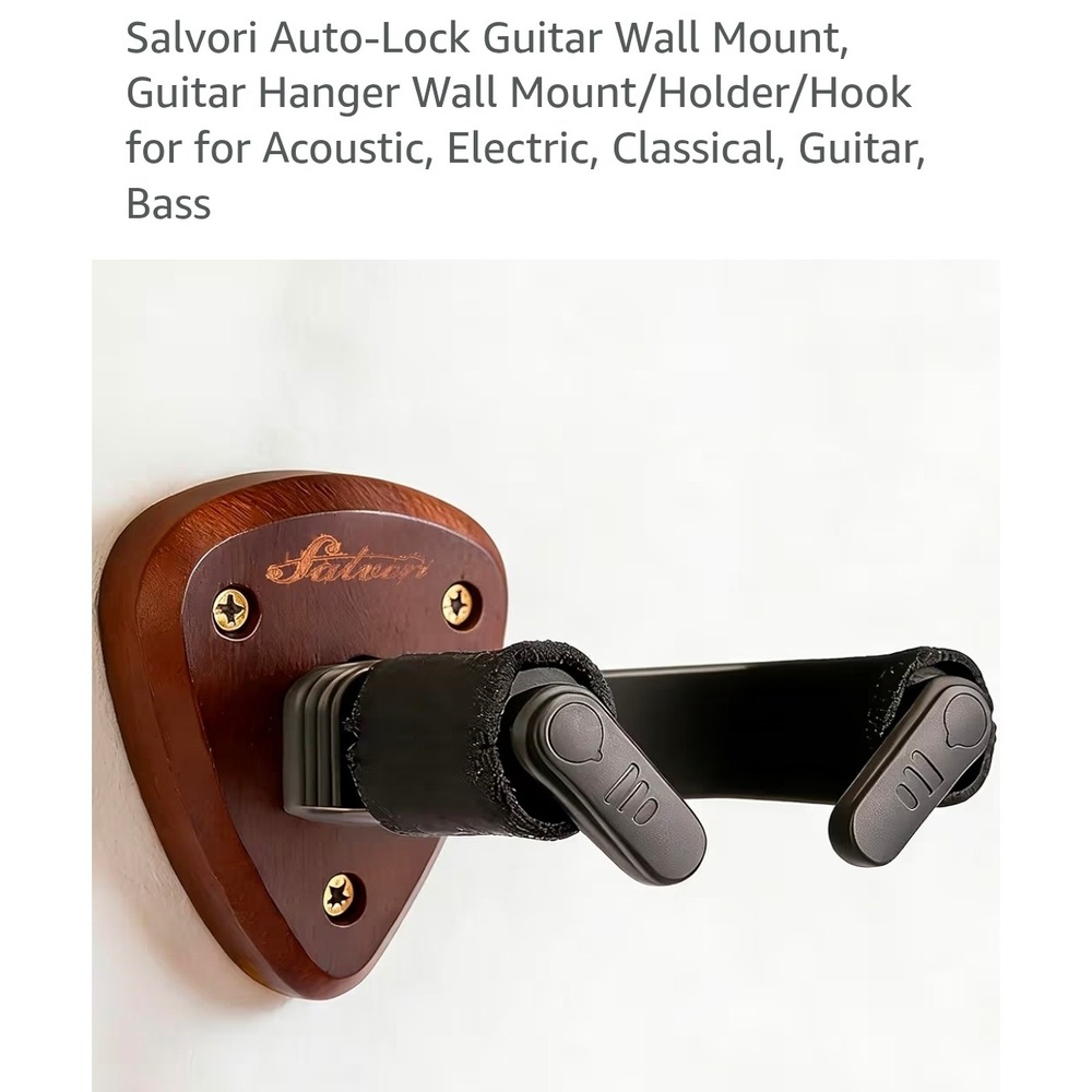 Salvori SH-110W Auto-Lock Guitar Wall Mount Hanger Wood Pick Base Black